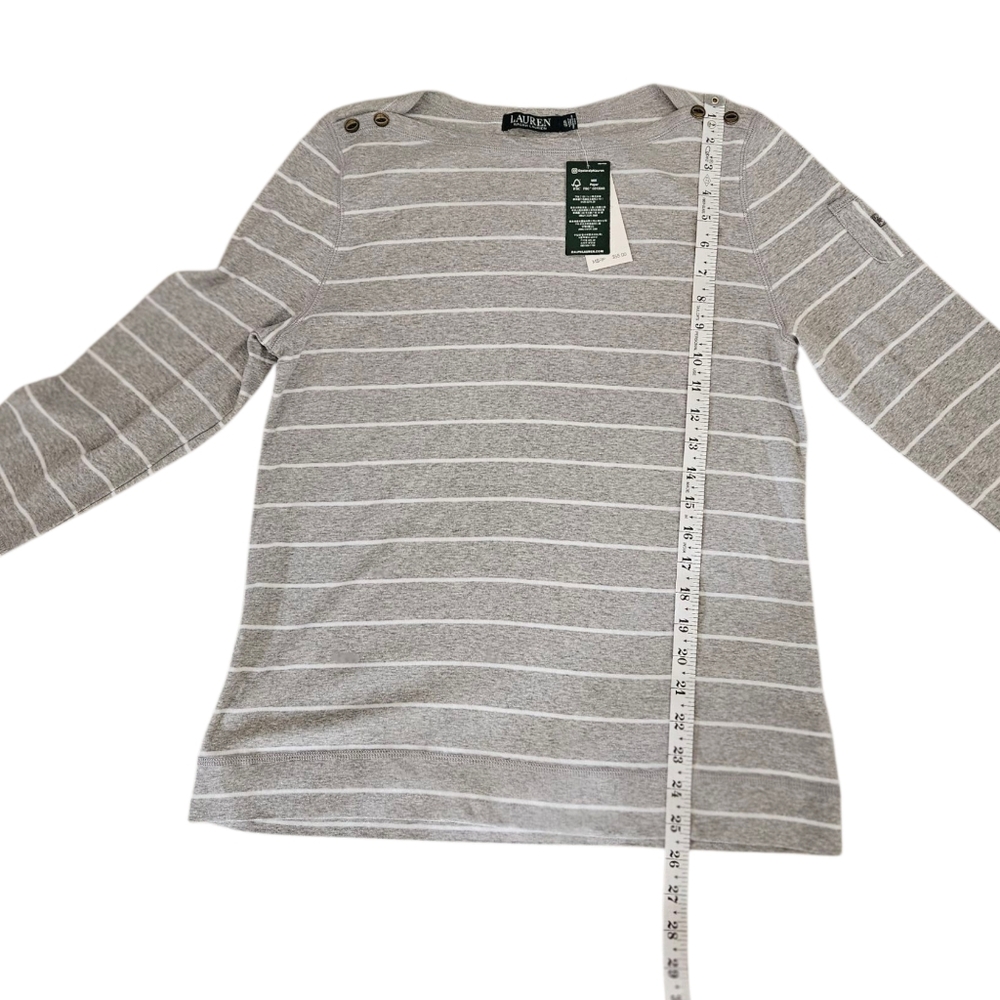 Lauren Ralph Lauren Women's Top NEW Size XL Gray White Stripes 3/4 Sleeve Cotton - Picture 10 of 13